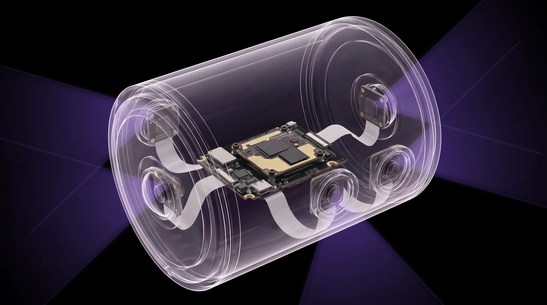 Custom builds: illustration of OAK 4 FFC and camera modules inside the machine